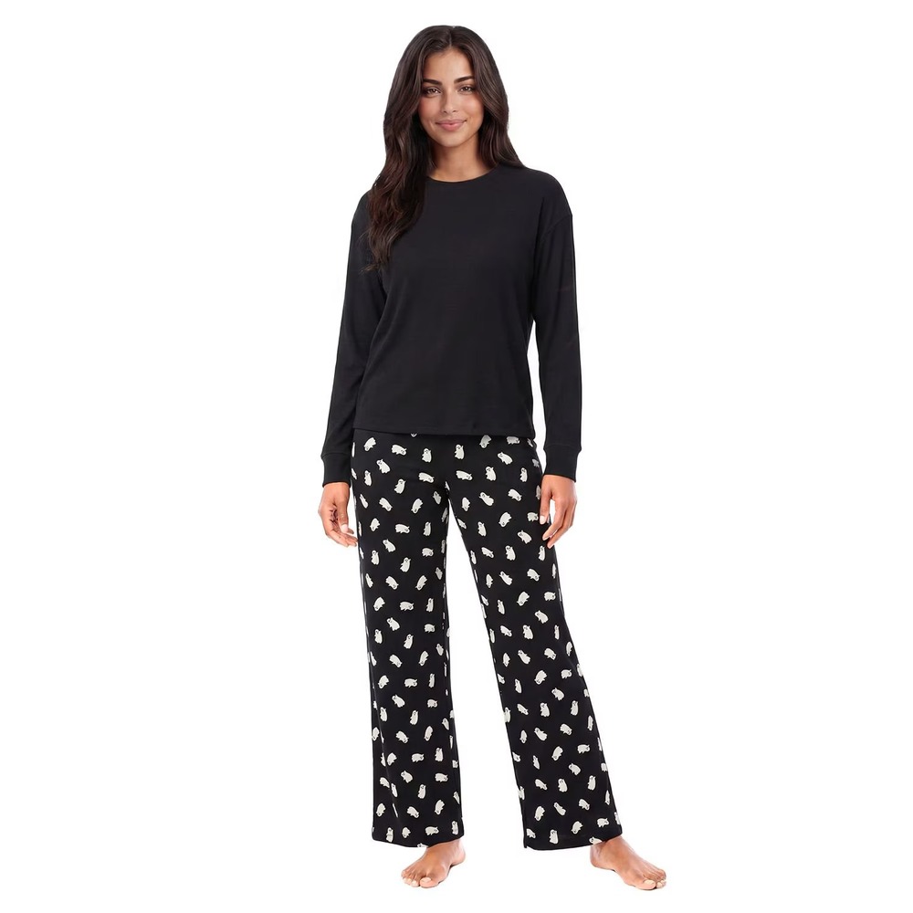 LOFT Womens 2-Piece Halloween Ghost Pajama Set Black Small NWT